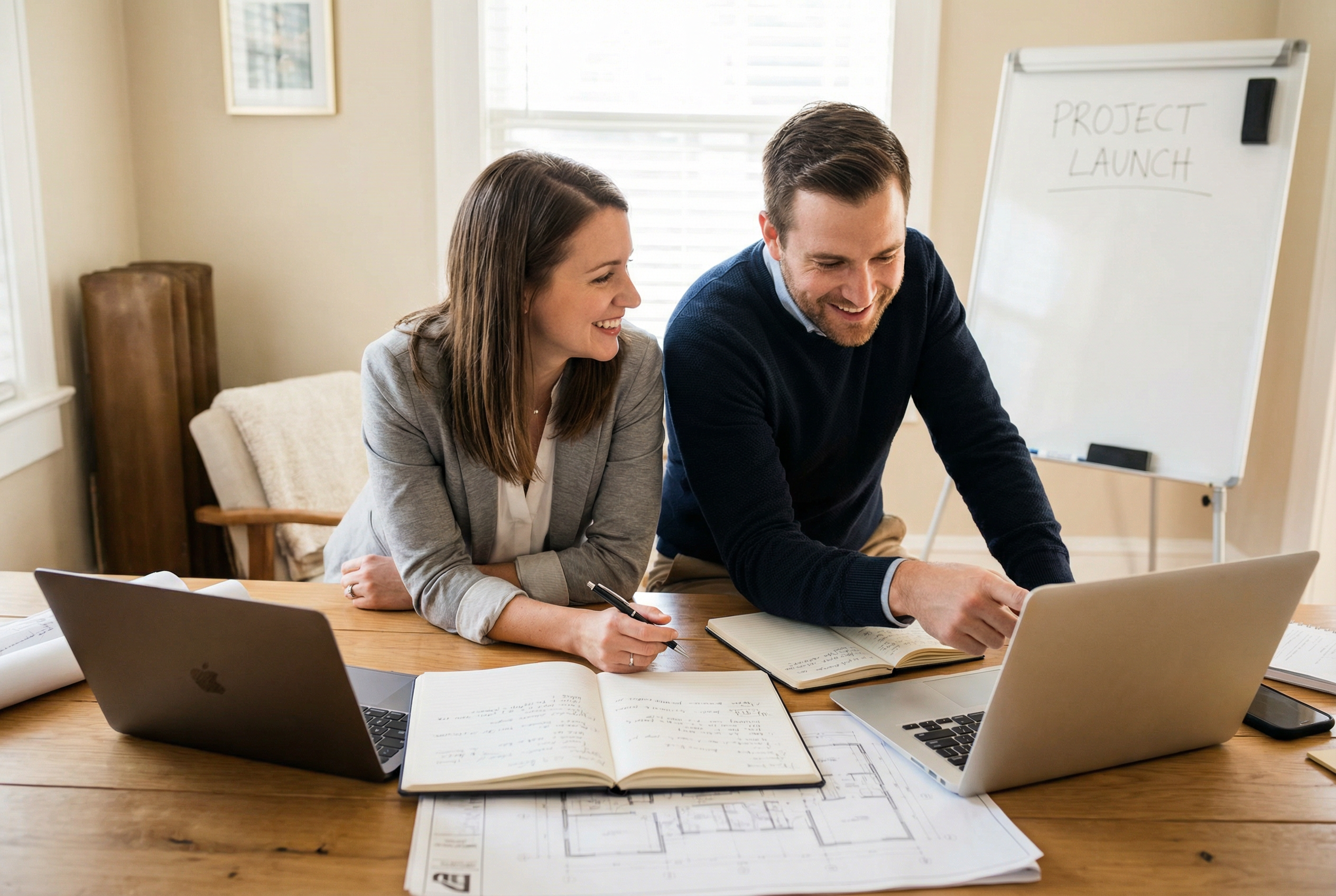 Casal trabalhando juntos nos negócios