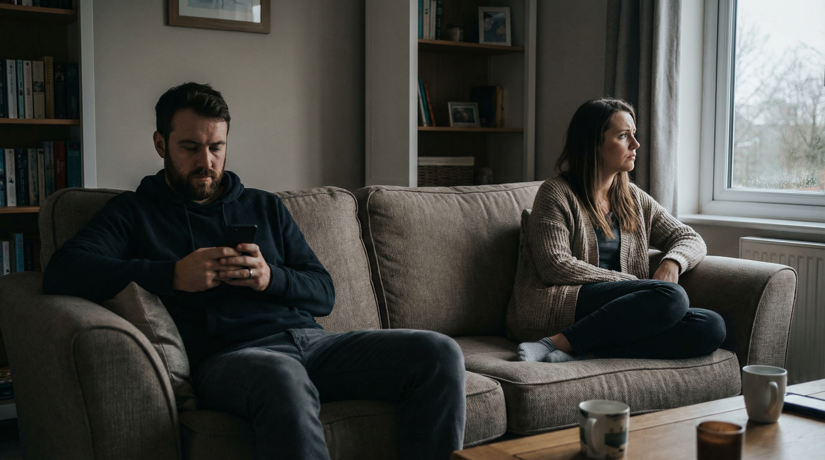 Casal desalinhado, cada um no seu mundo